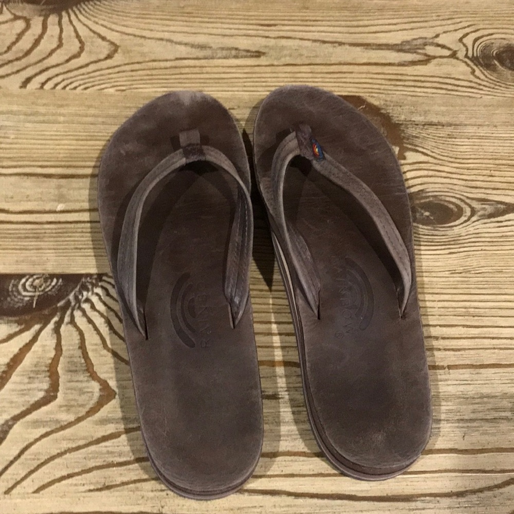 Brown, Rainbow flip flops size 9 w/ Arch support